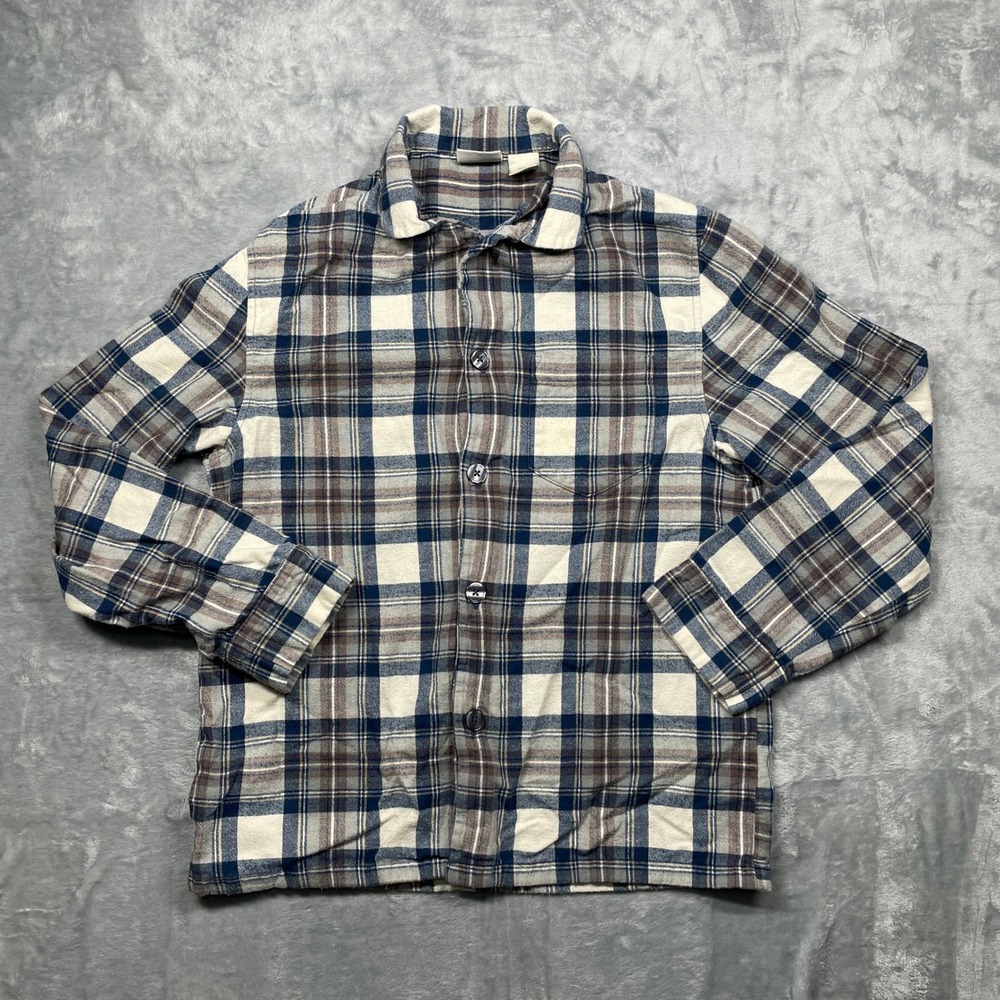 L.L.Bean Flannel Shirt Womens Small Blue Cream Plaid Cotton Button Up 500244